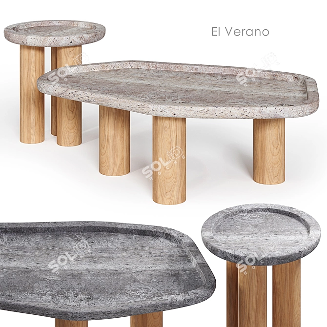 Travertine Side Table Set CB2 3D model image 1