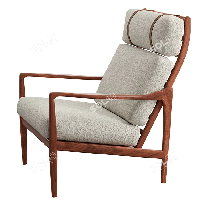 Boucle Walnut Lounge Chair 3D model image 5