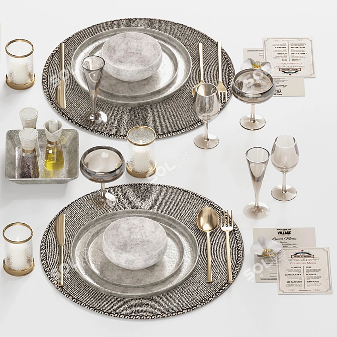 Elegant Dinnerware Set UVW Mapped 3D model image 3