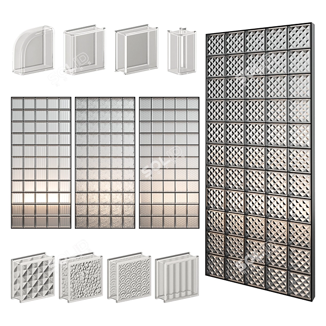 Square Glass Block Partition 3D model image 1