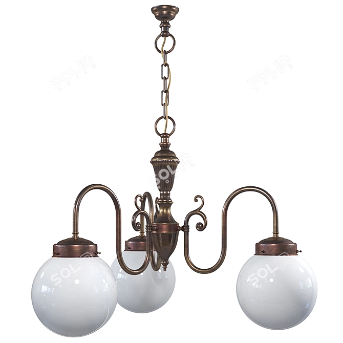 Irish Pub Brass Chandelier 3-Arm 3D model image 1