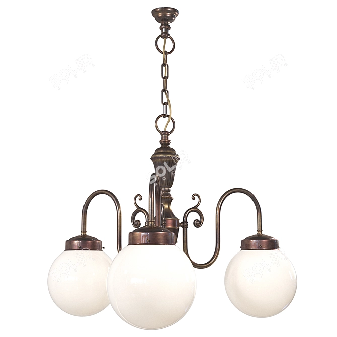 Irish Pub Brass Chandelier 3-Arm 3D model image 2