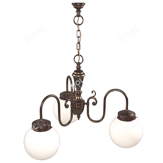 Irish Pub Brass Chandelier 3-Arm 3D model image 3