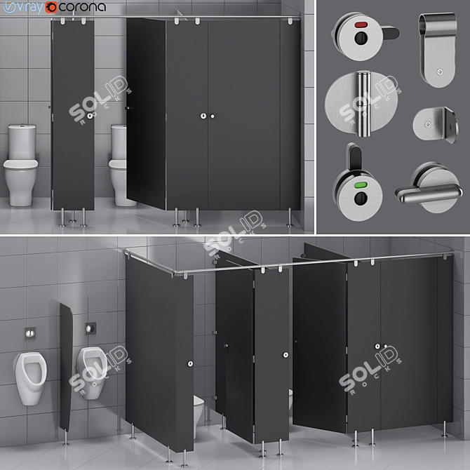 Public Toilet Partition Kit 3D model image 1