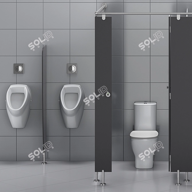 Public Toilet Partition Kit 3D model image 5