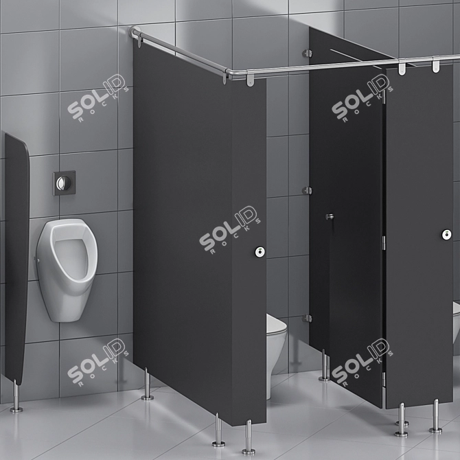 Public Toilet Partition Kit 3D model image 6