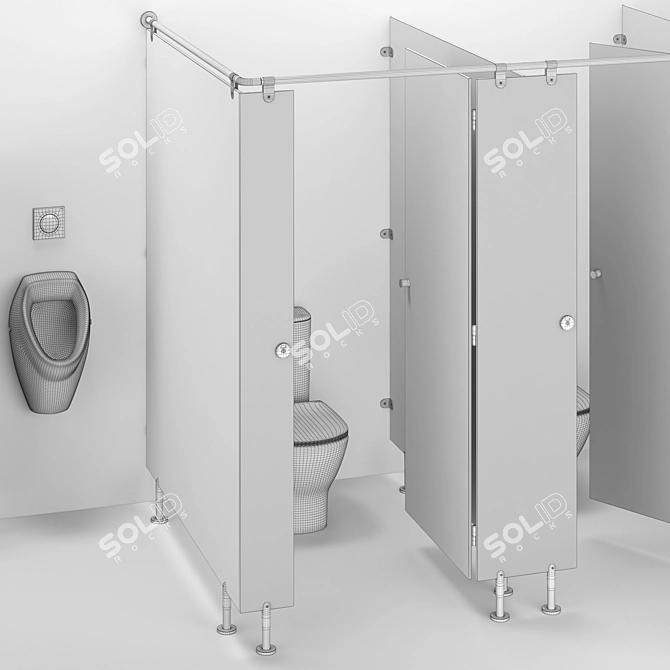 Public Toilet Partition Kit 3D model image 7