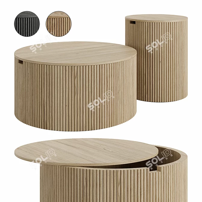 Modern Round Wood Coffee Table Set 3D model image 1