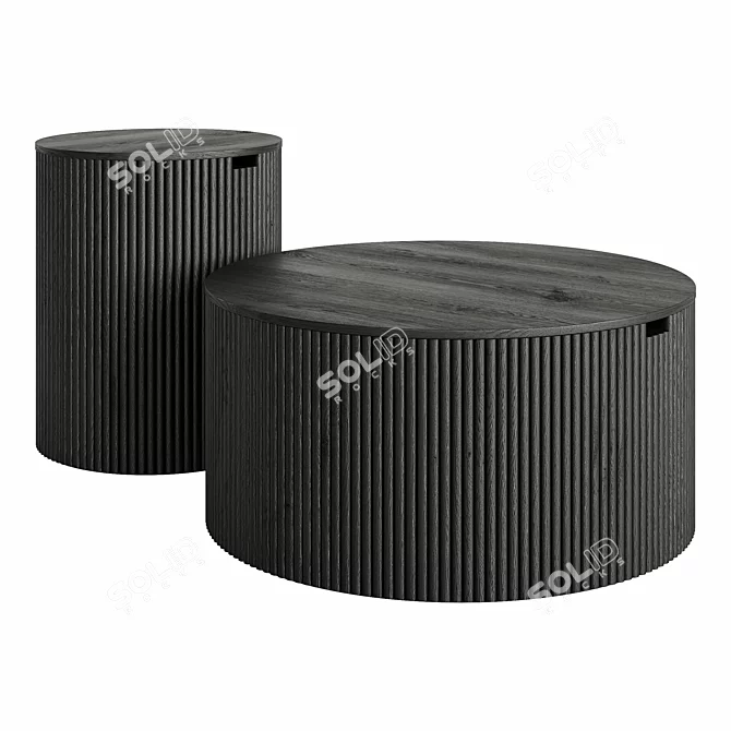 Modern Round Wood Coffee Table Set 3D model image 3