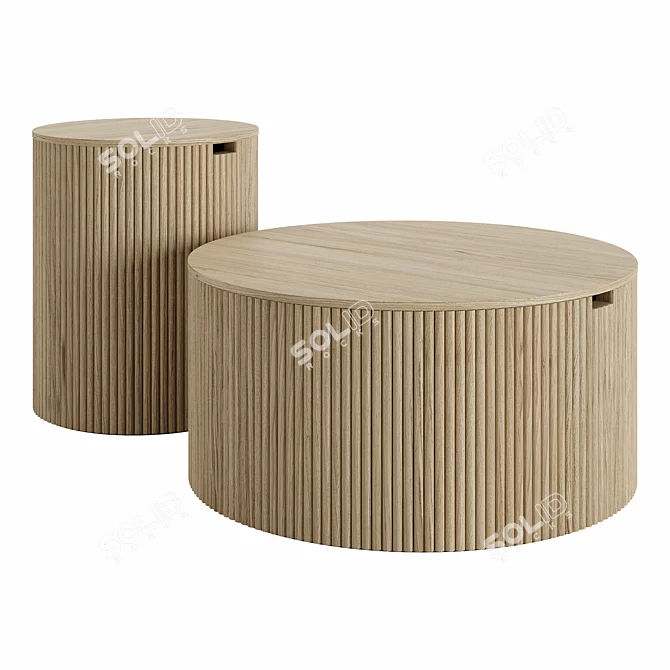 Modern Round Wood Coffee Table Set 3D model image 4