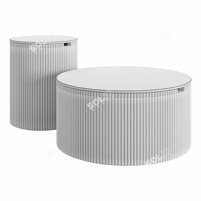 Modern Round Wood Coffee Table Set 3D model image 5