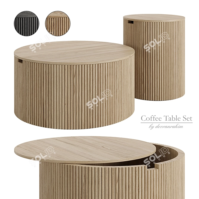 Modern Round Wood Coffee Table Set 3D model image 7