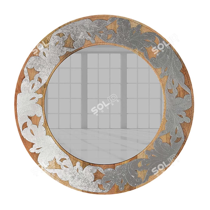 Handcrafted Mango Wood Round Mirror 3D model image 1