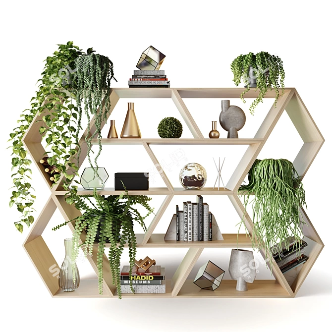 Wooden Hanging Plant Shelf 3D model image 2