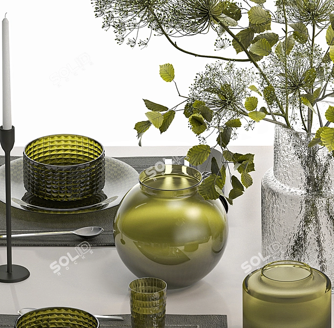 Eco-style Dinner Table Set 3D model image 5