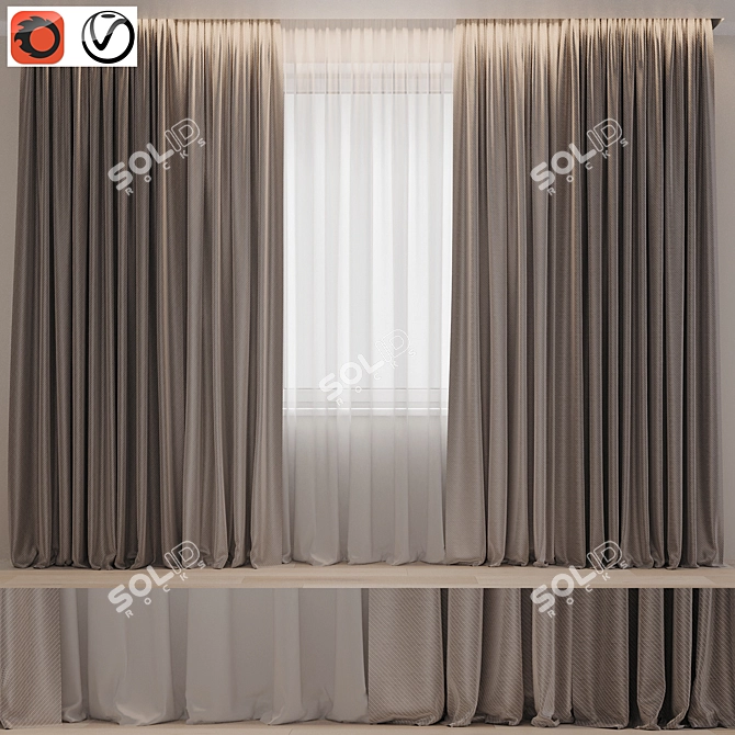 Modern Linen Window Curtain Set 3D model image 1