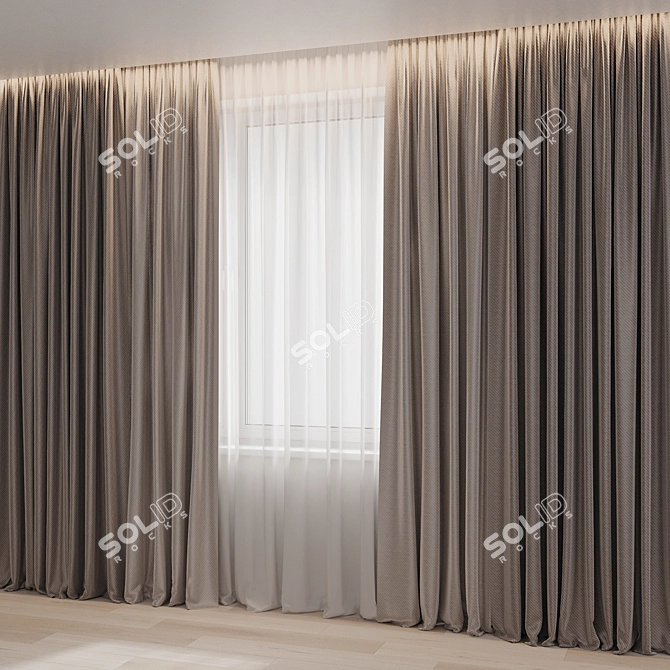 Modern Linen Window Curtain Set 3D model image 3