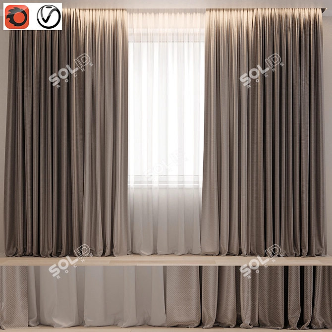 Modern Linen Window Curtain Set 3D model image 7