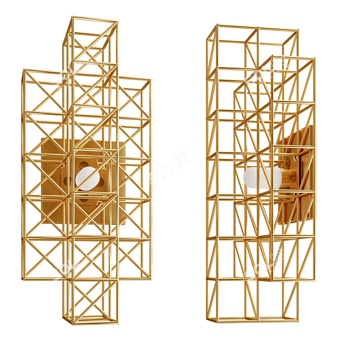 Brass Gridlock Sconce: Modern Elegance 3D model image 1