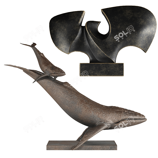 PBR Whale & Bat Sculptures 3D model image 1