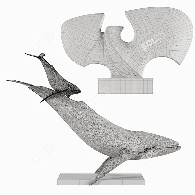 PBR Whale & Bat Sculptures 3D model image 4
