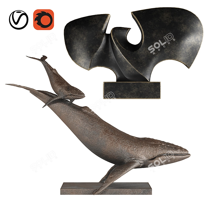 PBR Whale & Bat Sculptures 3D model image 5