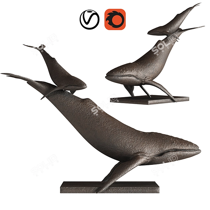 PBR Whale & Bat Sculptures 3D model image 6