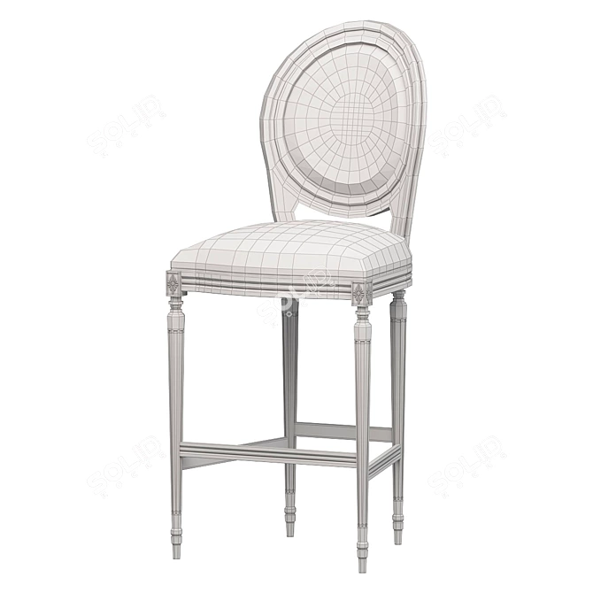 French Vintage Upholstered Barstool 3D model image 2