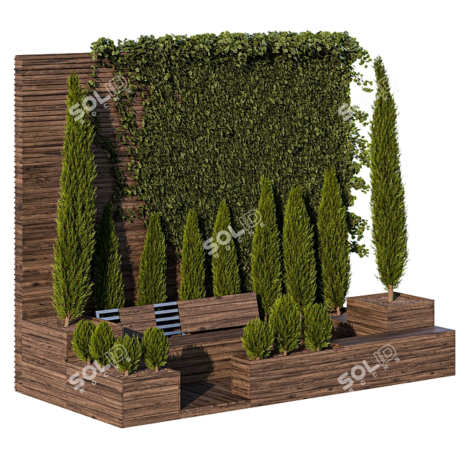 Wooden Parklet with Thuja and Ivy 3D model image 4