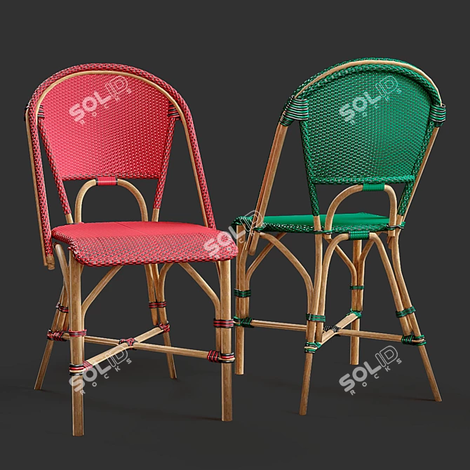 Classic Rattan Woven Dining Chair 3D model image 2