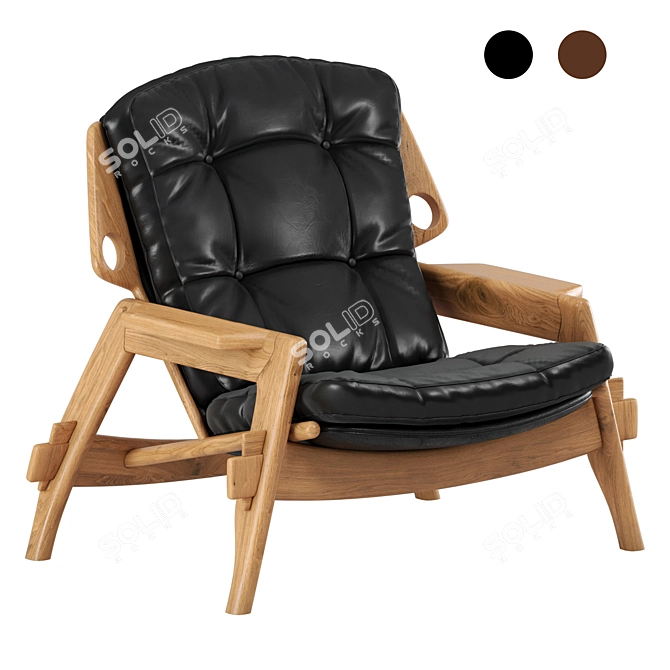 Benjamin Leather Wood Armchair 3D model image 1