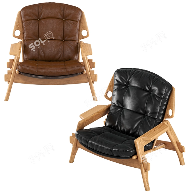 Benjamin Leather Wood Armchair 3D model image 4