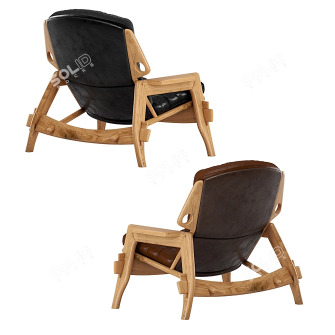 Benjamin Leather Wood Armchair 3D model image 5