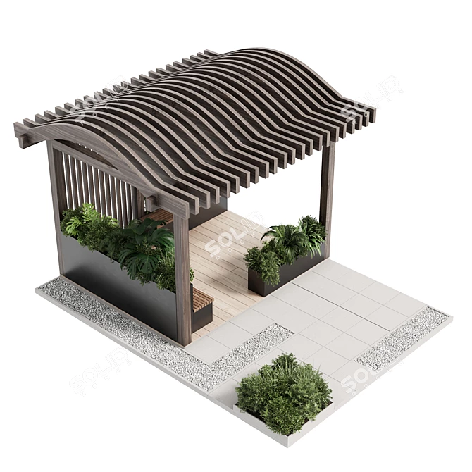 Modern Outdoor Furniture Set with Greenery 3D model image 2