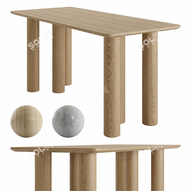 Rustic Wood Dining Table 63 3D model image 1