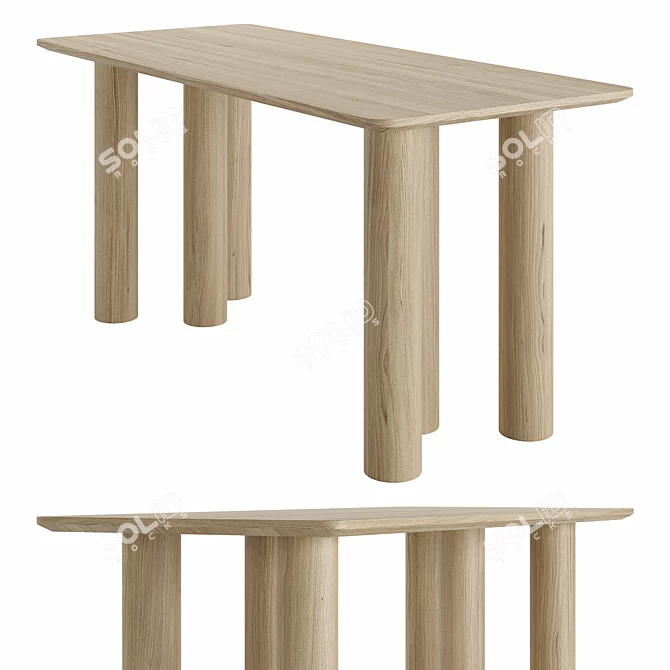 Rustic Wood Dining Table 63 3D model image 2