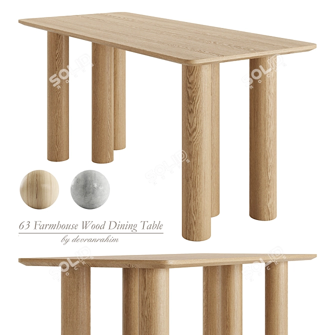 Rustic Wood Dining Table 63 3D model image 5