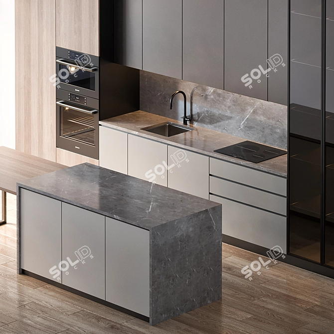 Modern Kitchen Cabinet Set with Bosch and Brizo Appliances 3D model image 2