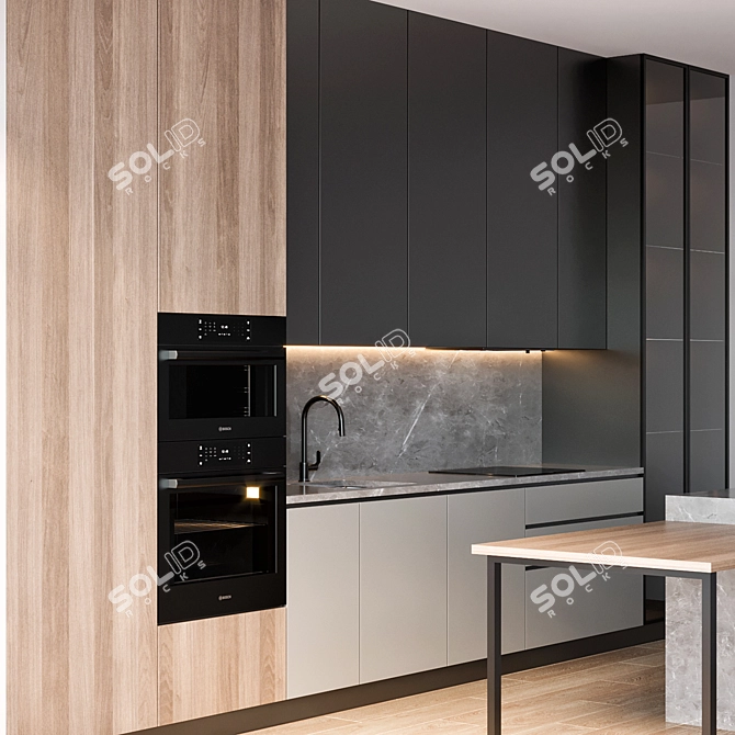 Modern Kitchen Cabinet Set with Bosch and Brizo Appliances 3D model image 3