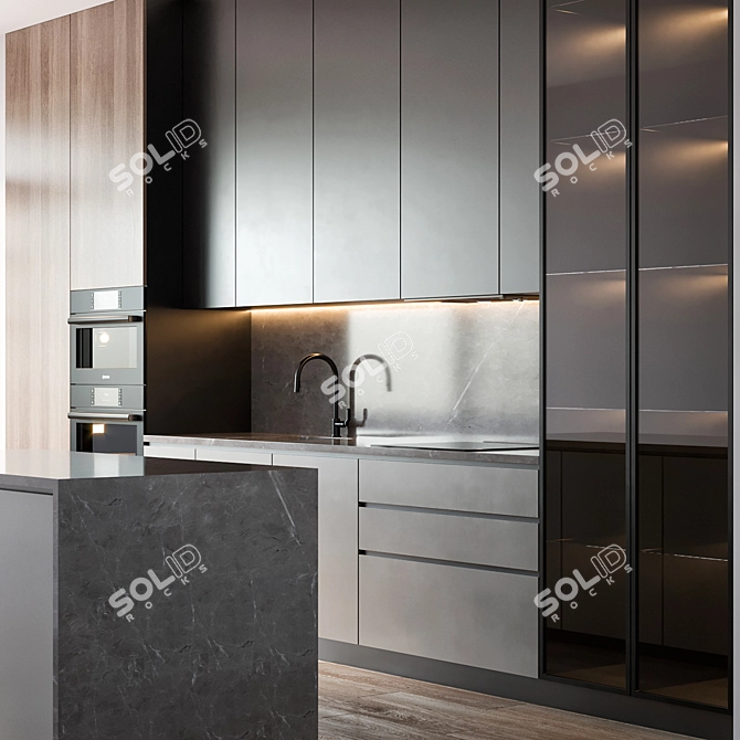 Modern Kitchen Cabinet Set with Bosch and Brizo Appliances 3D model image 4