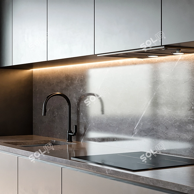 Modern Kitchen Cabinet Set with Bosch and Brizo Appliances 3D model image 5