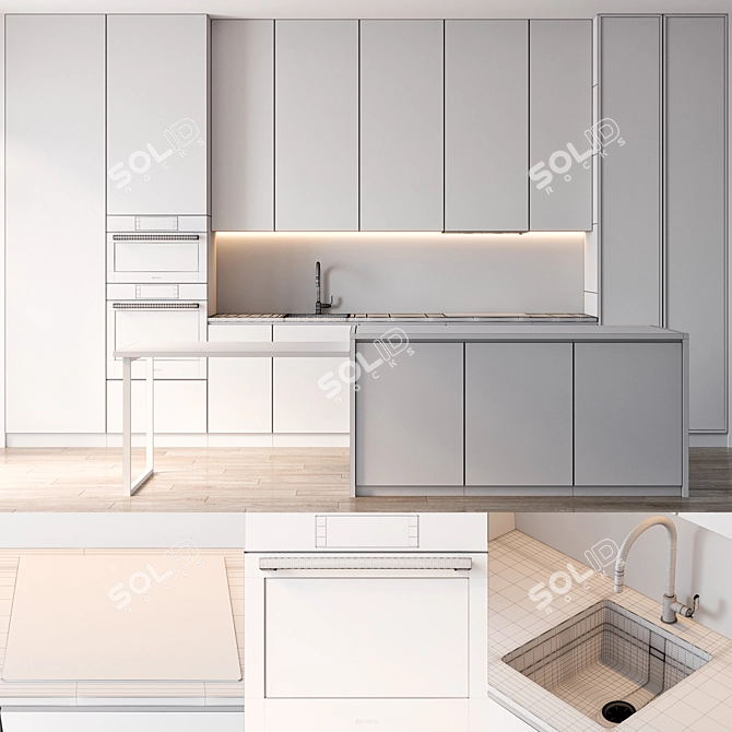Modern Kitchen Cabinet Set with Bosch and Brizo Appliances 3D model image 6