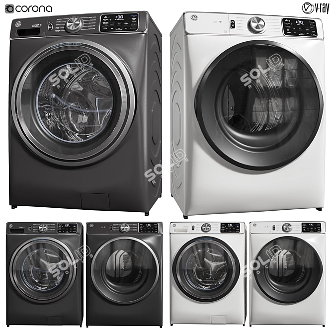 GE Smart Washer Dryer Set 3D model image 1