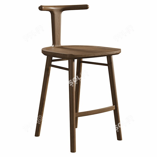 Curved Wood Oxbend Barstool 3D model image 1