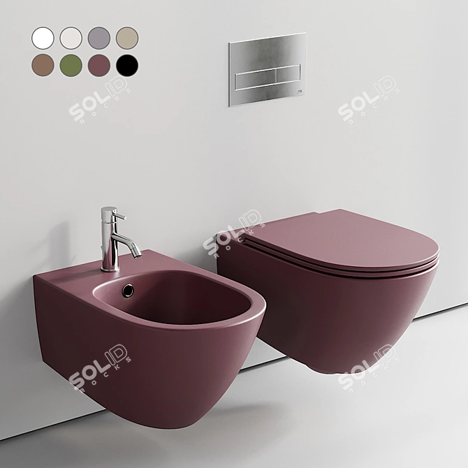  Aquatech Wall-Hung Ceramic Bathroom Set 3D model image 1