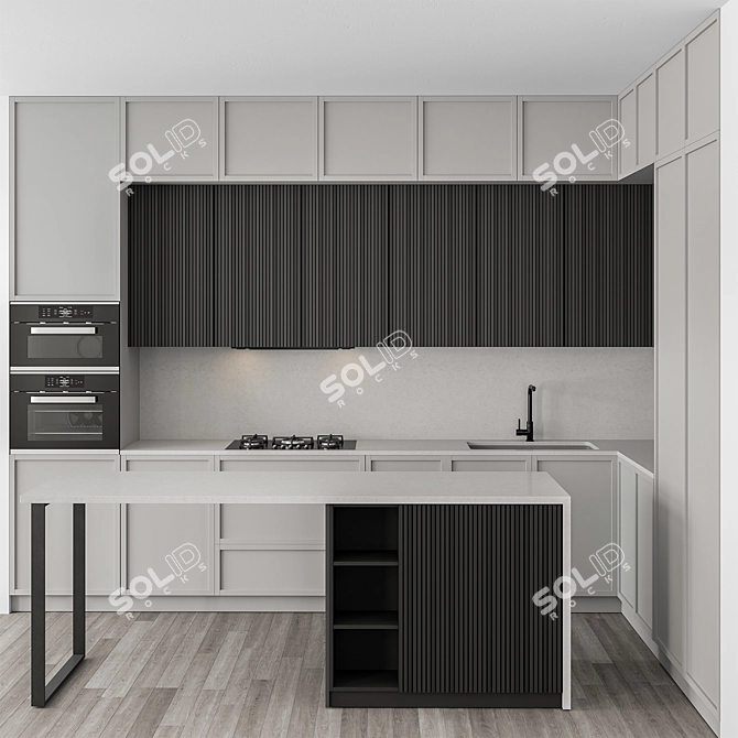 Contemporary Gray White Kitchen Cabinets 3D model image 1