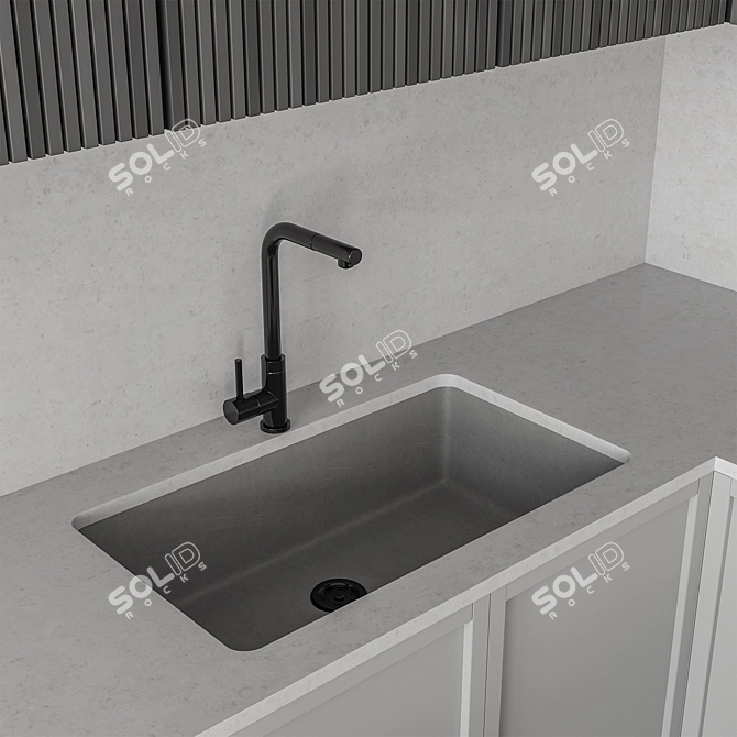 Contemporary Gray White Kitchen Cabinets 3D model image 3