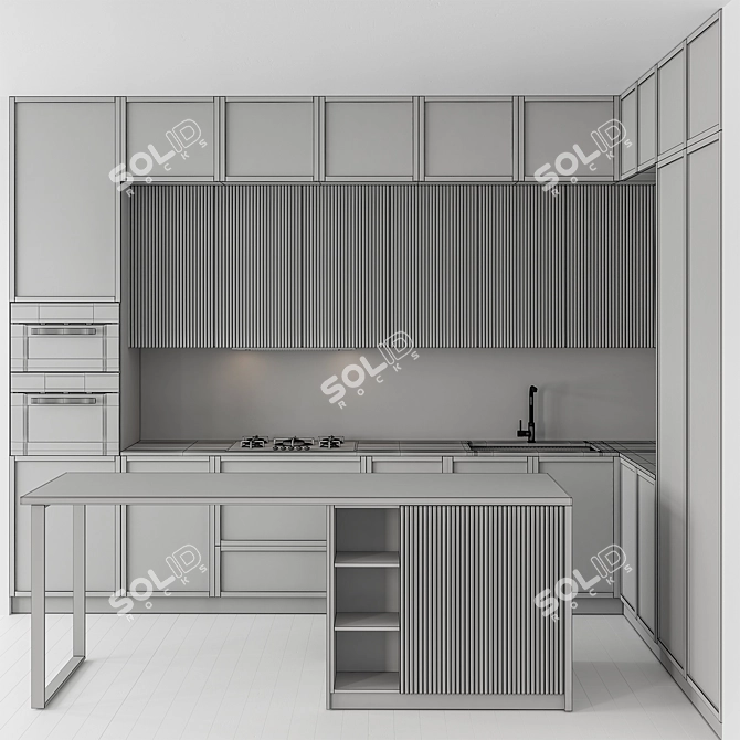 Contemporary Gray White Kitchen Cabinets 3D model image 5