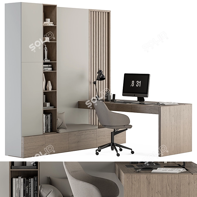 Modern Home Office Desk Set 3D model image 1