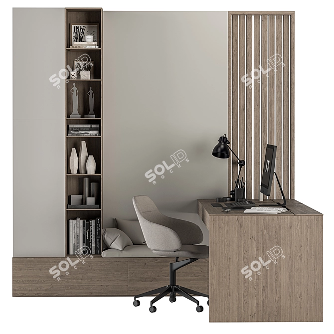 Modern Home Office Desk Set 3D model image 2